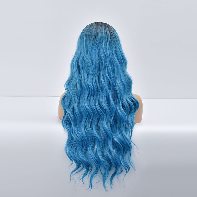 Bidobibo Lace Front Wigs Human Hair Blue Wig for Women Long Curly