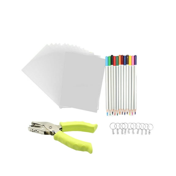 Dengmore Heat Shrink Plastic Sheets Kit Hole Punch Keychains DIY Shrinky Paper Craft Set MultiColor