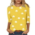 thumbnail image 2 of St. Patrick's Day T-Shirt for Women Classic Small Shamrock Pattern Three Quarter Sleeve Crewneck Relaxed Fit Festive Holiday Graphic Top, 2 of 5