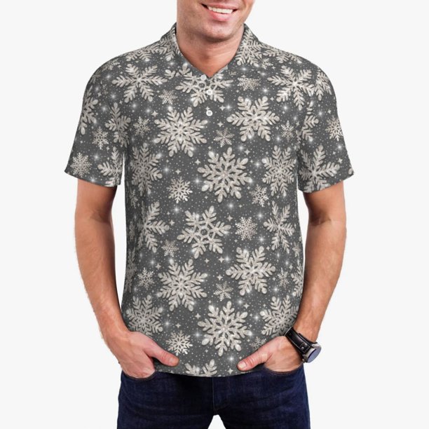 Fotbe Sparkling Snowflakes Camiseta Polo de Golf para Hombre con Estampado – Camisa Deportiva Transpirable con Cuello Abotonado-XX-Large