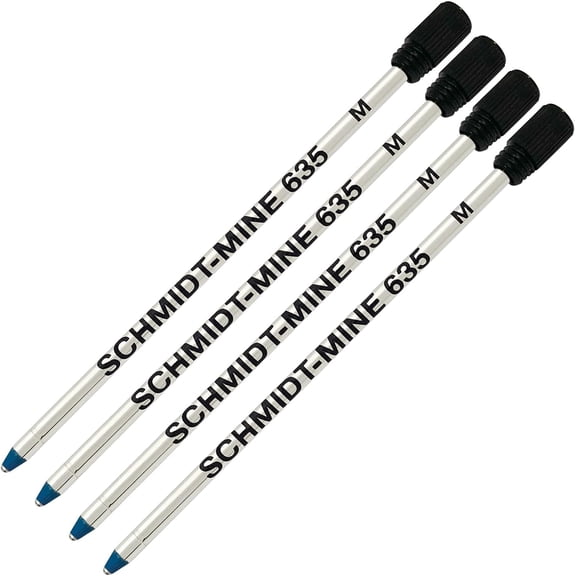 Schmidt 635 D1 Mine Ballpoint Refill - Blue Ink - Medium Tip 0.7mm - Pack of 4 (with Plastic End Cap)