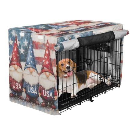Qxltty American Flag Gnome Crate Cover Durable Oxford Cloth Pet Kennel Sunshade Universal Fit for 35in Wire Cage