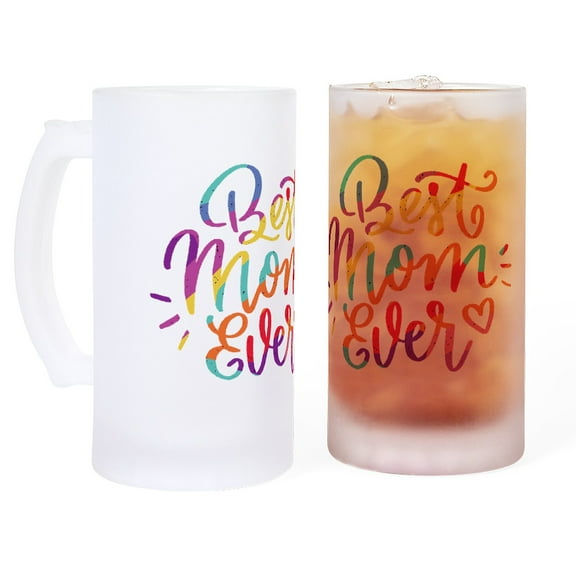 CafePress - Best Mom Ever Colorful Frosted Stein - 16 oz Frosted Glass Beer Mug