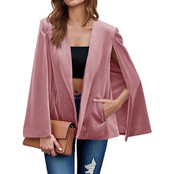 Women's Velvet Cape Blazer Jackets Casual Split Long Sleeve Open Front Coat