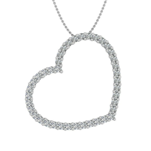 3/4 Carat Diamond Heart Pendant Necklace in 14K White Gold (Silver Chain Included) -IGI Certified (SI1-SI2 Clarity)