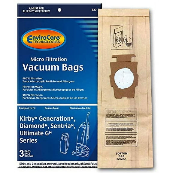 EnviroCare Replacement Micro Filtration Vacuum Bags for All Replacement Micro Filtration Bags for All Kirby Generation & Sentria Model uprights 3 Pack