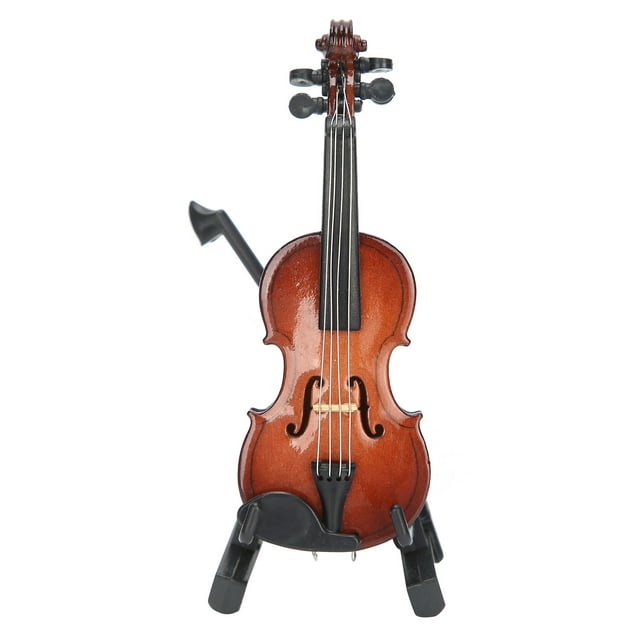 Mini violín modelo miniatura instrumento musical juguete con soporte caso decoraciones artesanales