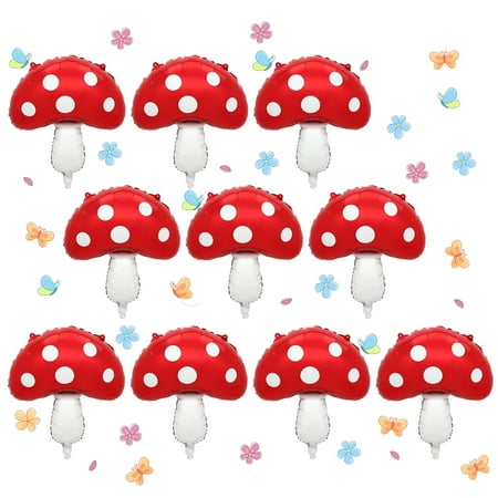 SKTMH 10 Pcs Mushroom Party Decorations Mushroom Balloons Foil Balloons Toadstool Balloons Mushroom Decor Tea Party Decorations Fairy Birthday Decorations Garden Party Decorations Wonderland Decor