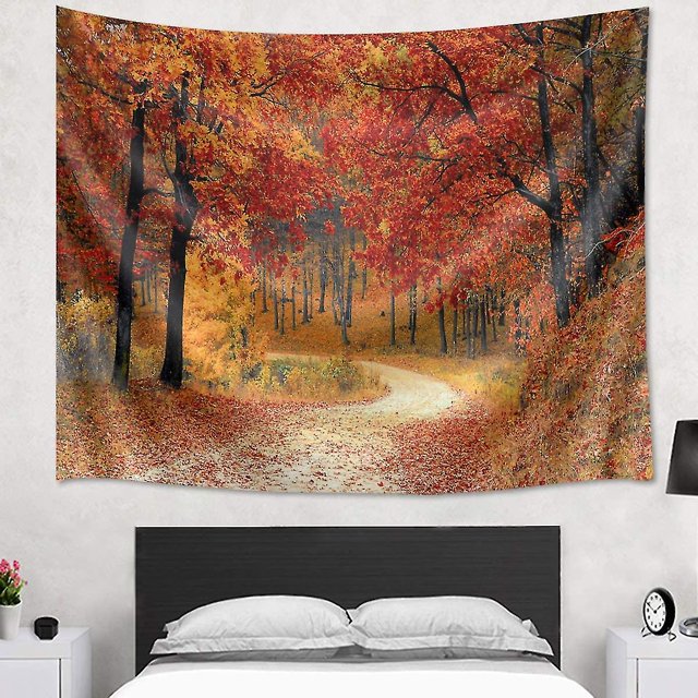 Autumn Landscape Tapestry Mountain Wall Hanging Tapestry Orange Yellow Leaves In Forest Tapestry For Living Room Bedroom Dorm Wall Decor, 150cm X 150c