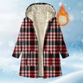thumbnail image 2 of FDGIU Women's Plaid Flannel Sherpa Lined Hooded Shacket - Warm Jacket for Casual Outdoor Activities, 2 of 7