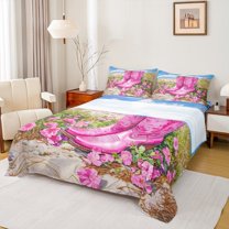 Homewish Pink Boots 4pcs Bed Sheets for Teens Adults Female,Chic Floral Flowers King Sheets,Western Cowgirl Super Cozy Sheet Set,Microfiber Bedroom Decor