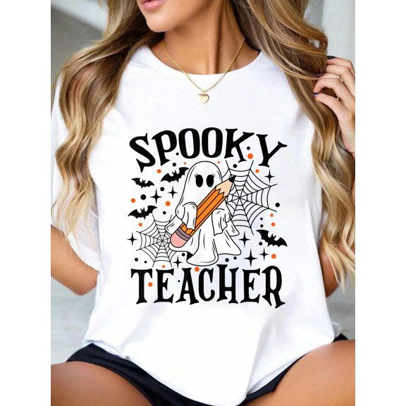 Spooky Teacher Ghost Boo Halloween Spooky Season Teaching T-Shirt