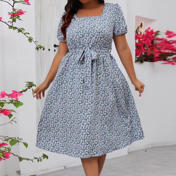 Njagoc3 Womens Tie - Front Midi Dress, Short Sleeves for Summer Picnic & Date