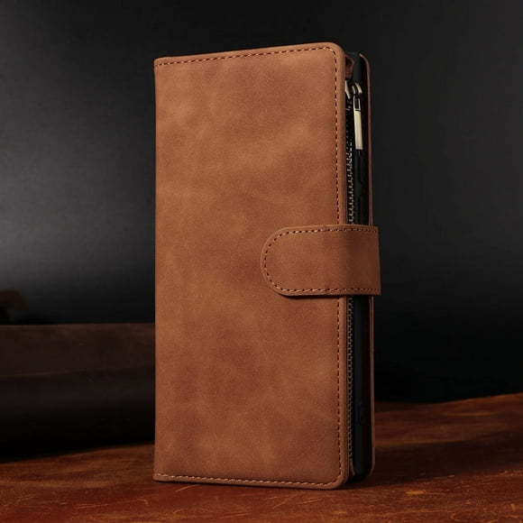 Wallet Zipper Flip Leather Case For Samsung Galaxy A14 A24 A34 A54 A13 A23 A33 A53 A73 A12 A22 A32 A52 A51 A71 A31 A20 A50 A70 Brown Samsung A22 4G