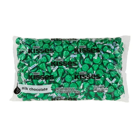 Hershey’s Kisses Candy, Milk Chocolate, Dark Green Foil, 4.1 Lb.