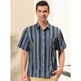 thumbnail image 2 of Camisa hawaiana de verano Lars Amadeus para hombre manga corta con botones a rayas Azul negro L, 2 of 6