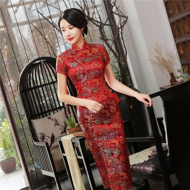 Vestido cheongsam con diez hebillas, cheongsam, ropa de verano, etiqueta larga, corte ajustado