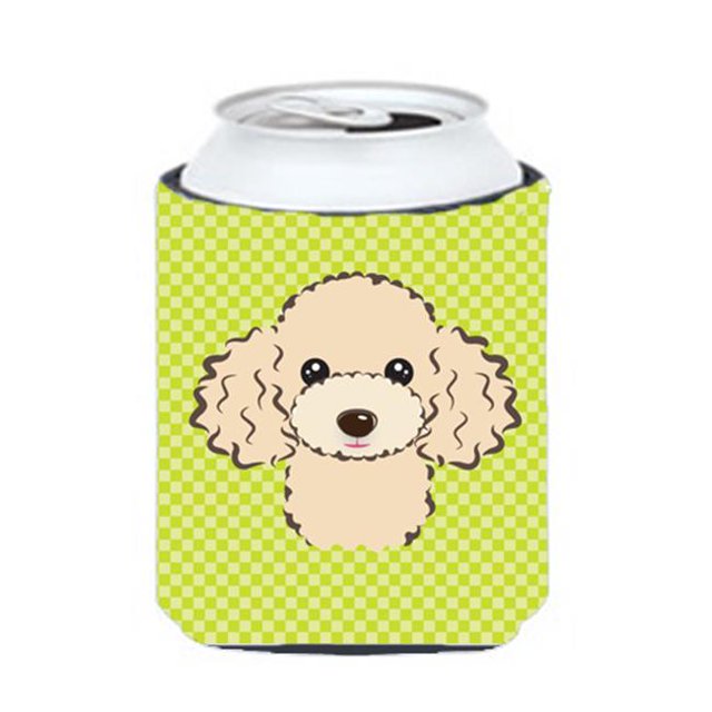Checkerboard Lime Green Buff Poodle Can Or Bottle Hugger, 12 Oz.