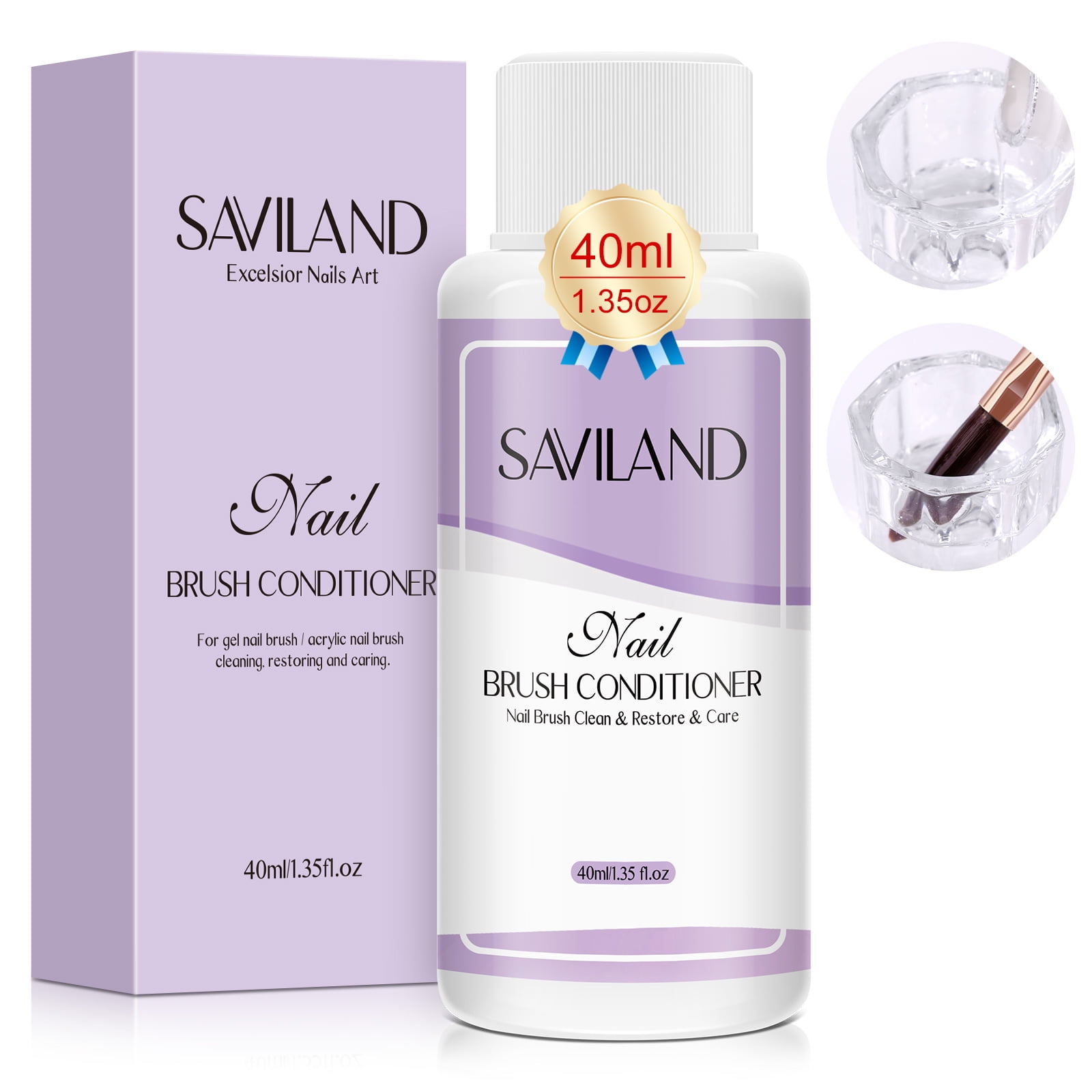 Saviland Acrylic Nail Brush Cleaner – 40ML Nail Art Brush Cleaner  Conditioner Gel Quickly Clean Nail Brush Care 