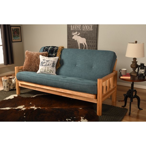 Pine Island Futon in Natural Finish with Linen Aqua Mattress Walmart