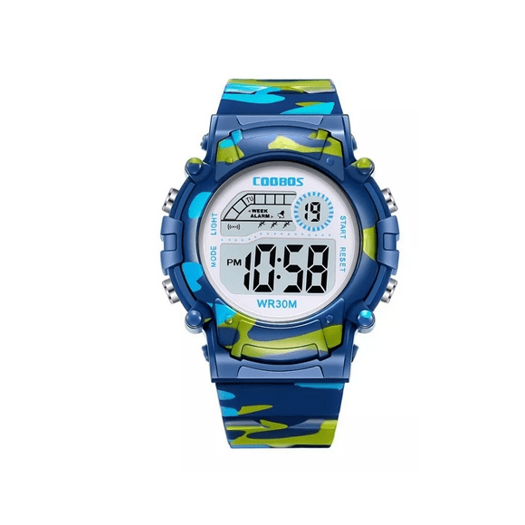 Reloj Infantil Led Niño Alarma Cronometro Militar Camuflaje azul BLOOSOM