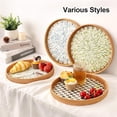 thumbnail image 5 of Round Rattan Tray with Mother of Pearl Inlay, Wicker Serving Tray for Coffee, Bread, Fruits, Decorative Table Decor for Kitchen Island, Home, Black Checkerboard, 11.8 Inch, 5 of 9