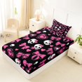 thumbnail image 4 of Castle Fairy Y2K Cute Gothic Skull Twin Sheets 3pcs,Cartoon Bow Heart Bedding,Pink Black,1 Fitted Sheet,1 Flat Sheet and 1 Pillowcase, 4 of 6