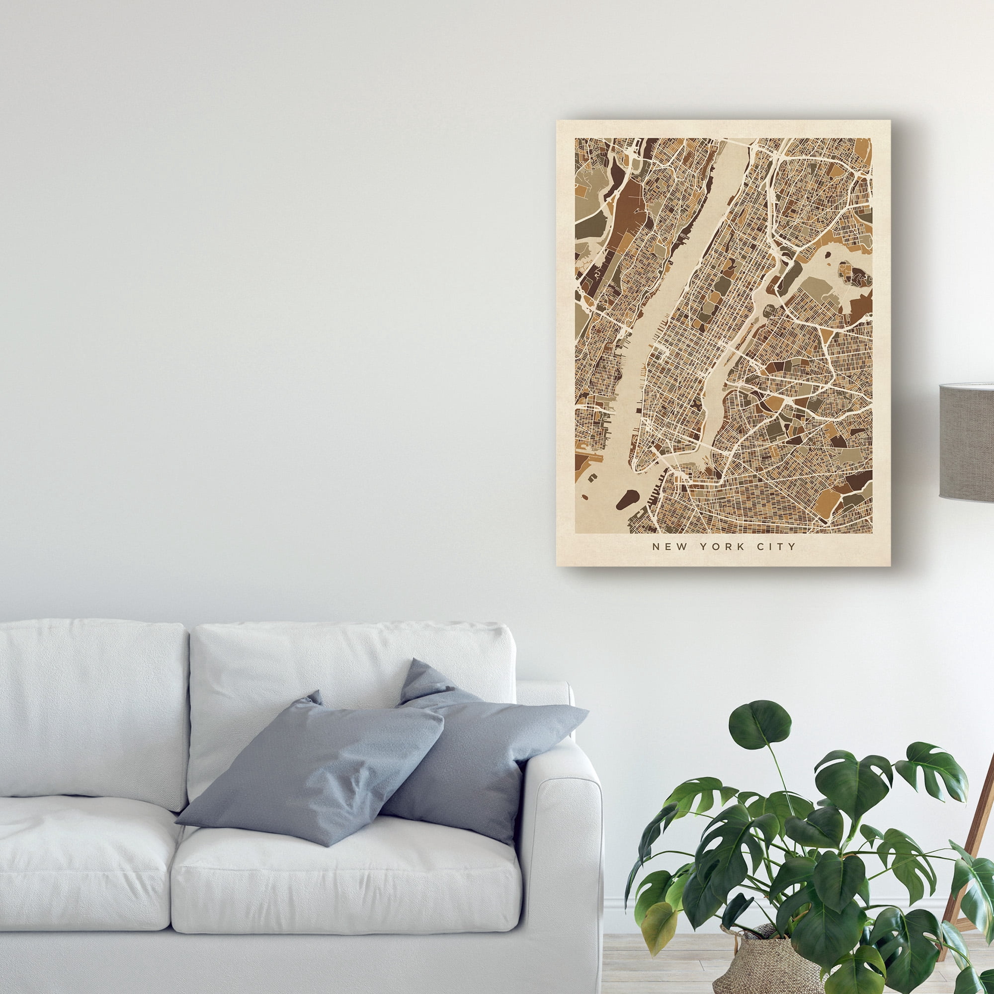 Trademark Fine Art 'New York City Street Map Brown' Canvas Art by Michael Tompsett