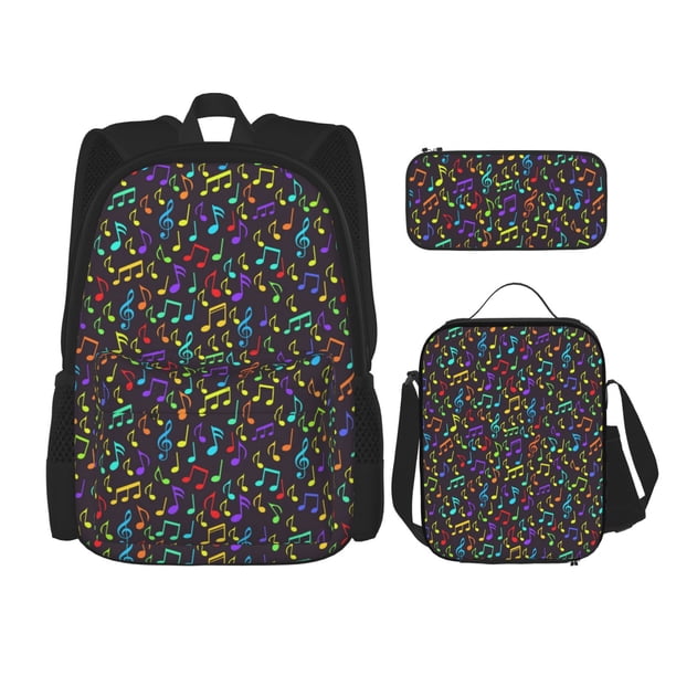 Fotbe Musical Notes Set Escolar 3 en 1 para Niños - Mochila Duradera con Lonchera Aislante y Estuche para Lápices - Mochila Escolar para Niños y Niñas