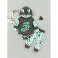 thumbnail image 2 of 2 Pieces Baby Suit Set, Letter Crocodile Leaf Print Long Sleeve Hooded Romper+ Long Pants for Boys, 2 of 9