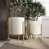 Gianna Modern White Metal Planters (Set of 2)