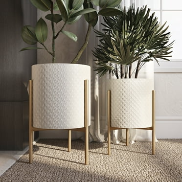 Gianna Modern White Metal Planters (Set of 2)