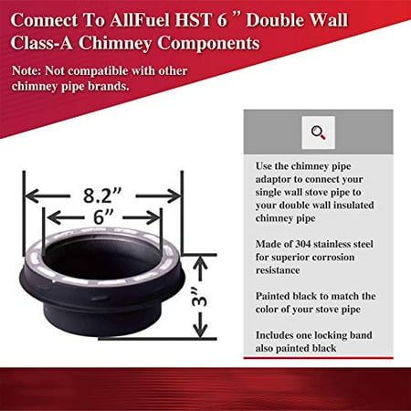 

Stove Pipe Adaptor for 6 Diameter 304 Stainless Steel All Fuel Class-A Double Wall Insulated Chimney Pipe