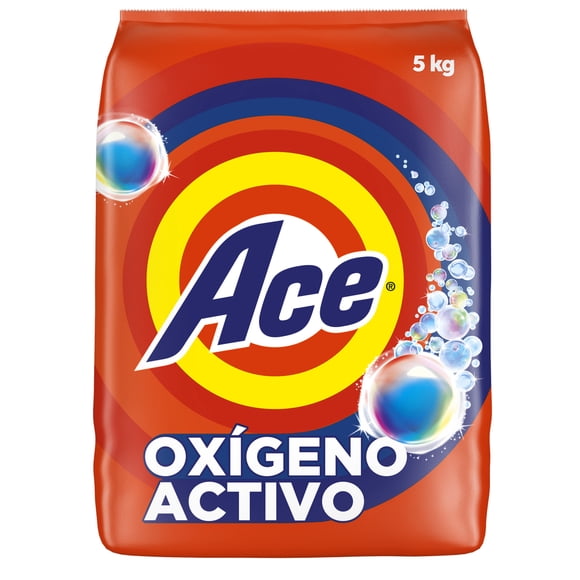 Detergente en Polvo Ace Limpieza Rápida, con Oxígeno Activo y Fácil Disolución, 5kg