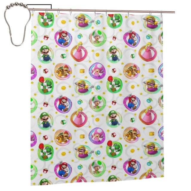 Cortina de ducha de Mario, juego de cortinas de ducha con dibujos animados encantadores para niños, niñas, dormitorio universitario, baño, accesorios de decoración de bañera a prueba de agua con 12
