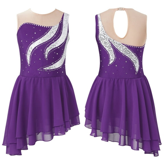 Alvivi Kids Girls Rhinestone Sleeveless Figure Ice Skating Dress Lyrical Dance Gymnastics Leotard Purple 8