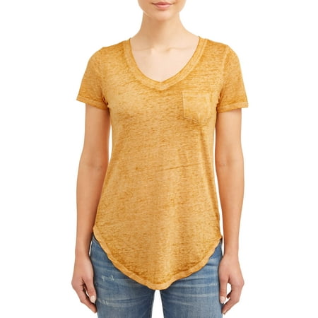 Juniors' Burnout V-Neck Short Sleeve Boyfriend T-Shirt