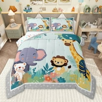 Manfei Elephant Lion Giraffe 2pcs Bedding Comforter Set for Kids Girls Boys,Kawaii Jungle Wildlife Twin Comforter Sets,Cute Animal Breathable Bedding Set,Ultra Soft Home Decor,Reversible