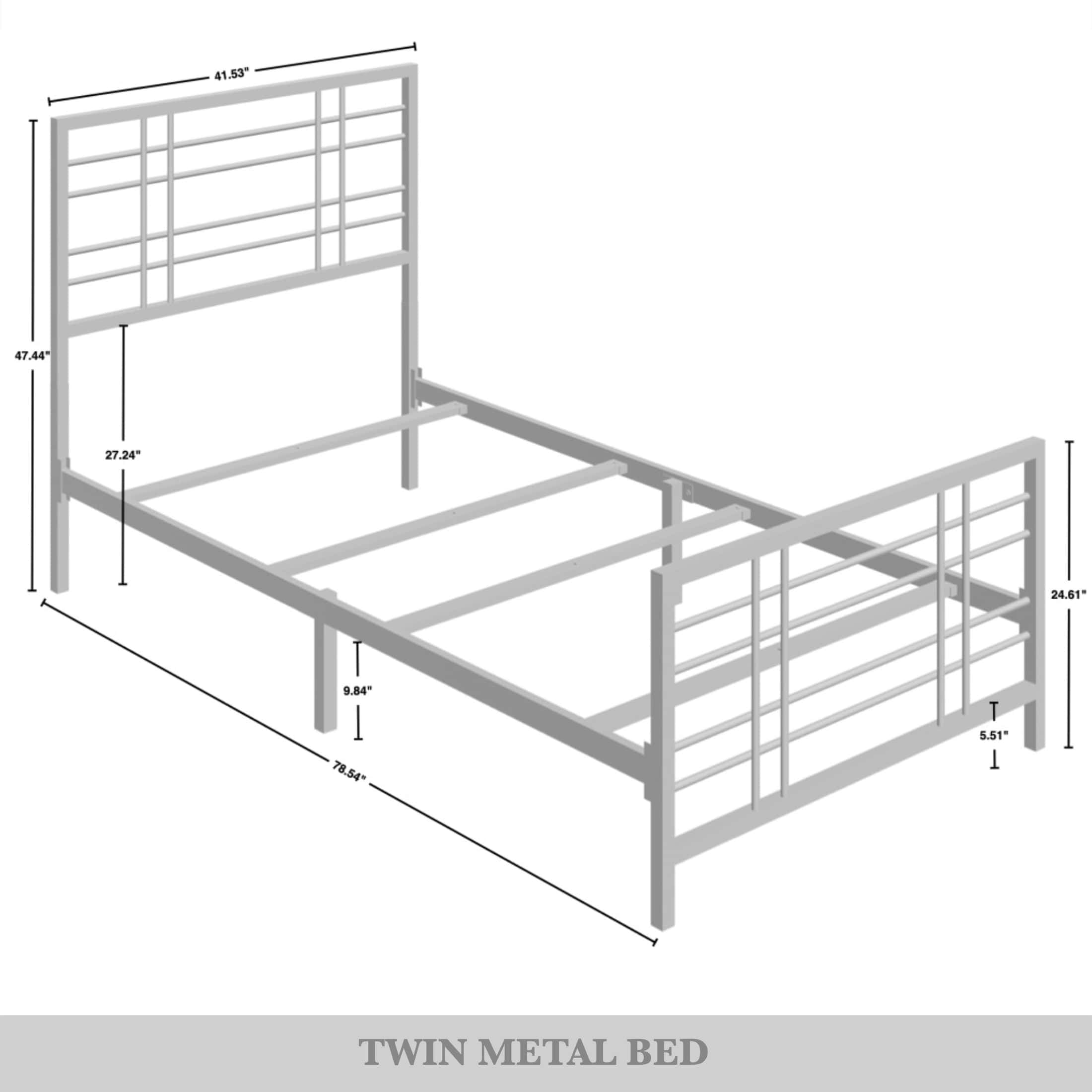Castle Place Simple Classic Twin Size Metal Panel Bed, Brown