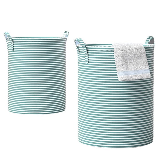 AuroraX Laundry Basket with Handles Pinstripe Quilted Large Foldable Canvas Fabric Laundry Basket for Organizer Decorative Cute Tall Storage Hamper for Dirty Clothes Blanket Toy