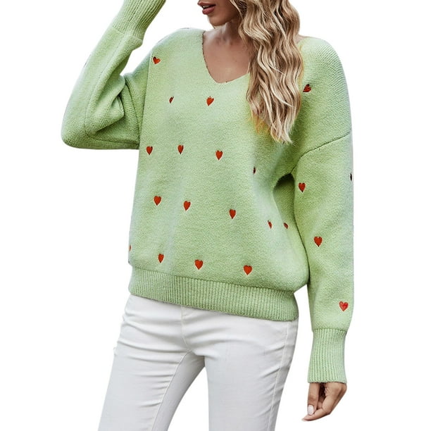 PMUYBHF Female Sweater Dress Women Heart Supplier Long Sleeve Womens  Pullneck Tops for Women Girls Sweater S