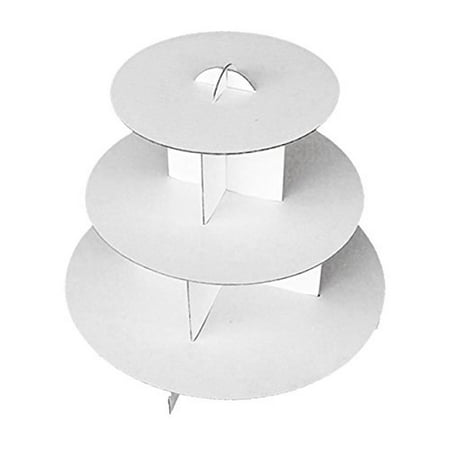 Deco4Fun 3-Tier White Round Cardboard Cupcake Stand Dessert Tower Treat Stacked Pastry Serving Platter Food Display (Pkg of (Best Cake Stacking System)