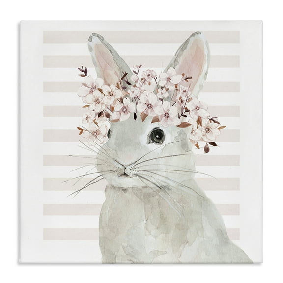 Stupell Industries Cherry Blossom Bunny Animals Painting Wrapped Canvas Art Print Wall Art, 17 x 17
