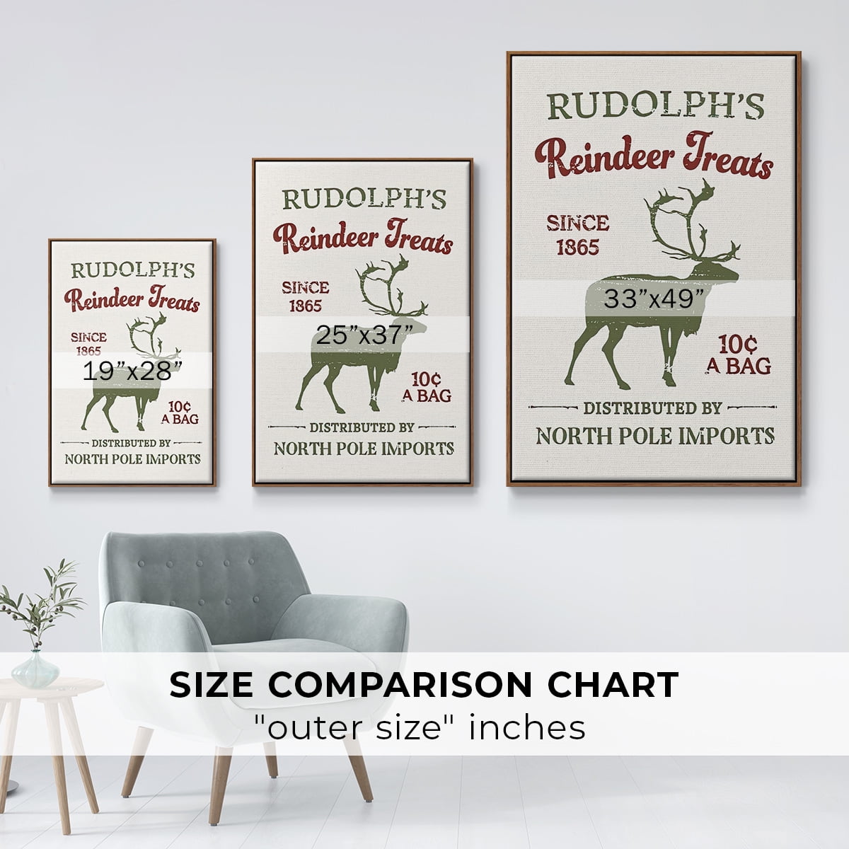 Christmas Farm Sign Collection B - Framed Gallery Wrapped Holiday Canvas - 25 x 37 - Rosewood Frame