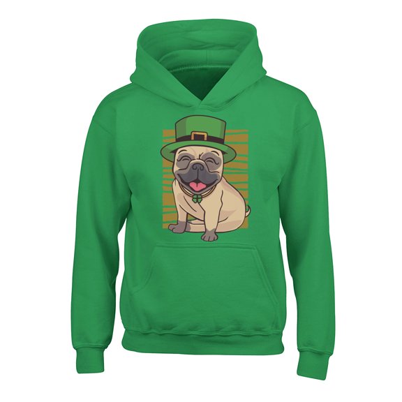 Awkward Styles Irish Day Hoodies for Kids Pug in Green Hat Hooded Youth Sweatshirt Patrick's Day