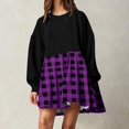 thumbnail image 2 of Diufon Womens Fall A-Line Dresses Round Neck Long Sleeve Dress Plaid Printed Mini Dress, 2 of 6