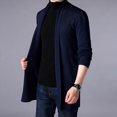 thumbnail image 4 of Men's Knitted Cardigan Chenille Lapel Buttonless Solid Color Simple Business Casual Mens Cardigan Dark Blue XL, 4 of 5