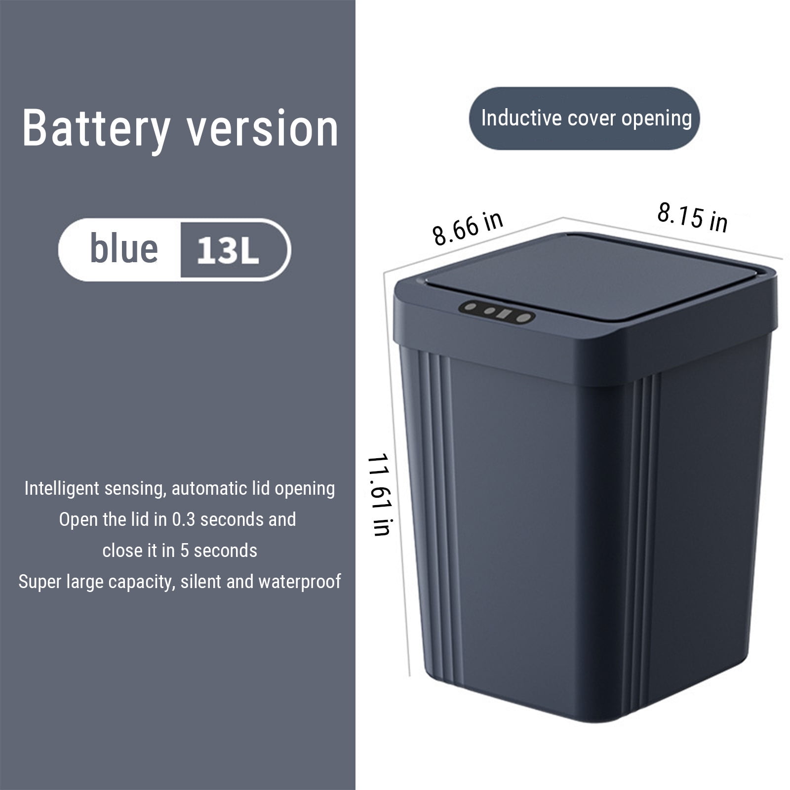 Smart Sensor Trash Can, Odor-Proof Kitchen Trash Can & Bathroom Garbage Bin with Lid, Auto-Open Small Trash Can for Home Office Bedroom Living Room, Blue - Xuniizn