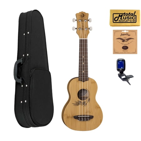 Luna Guitars Bamboo Soprano Ukulele Soft Case Bundle, UKE BAMBOO S