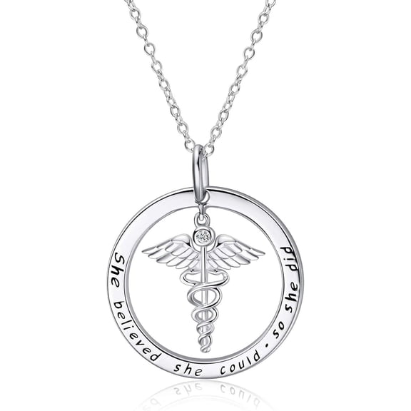 JKR Nursing Graduation Gifts Sterling Silver Stethoscope Necklace Caduceus Necklace Nursing Necklaces for Doctor Medical Student